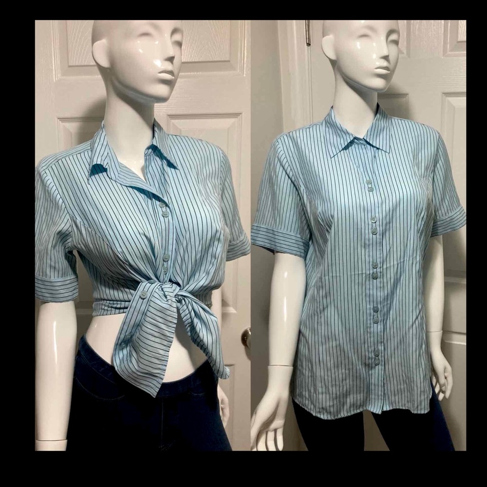 Y2k Striped Short Sleeve Button Down